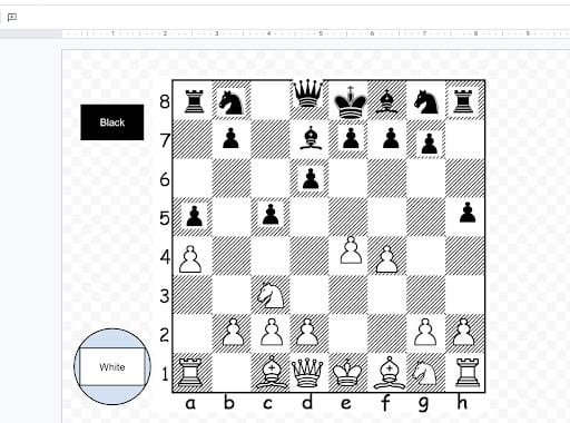 A screenshot of chess game being played in Google Draw. Google Draw.